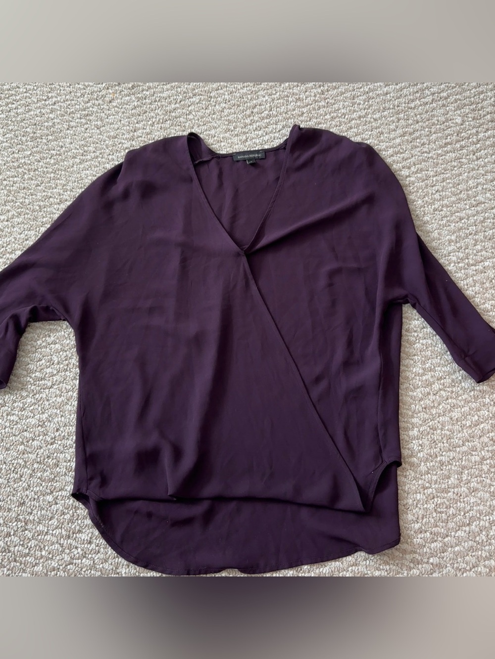 Banana Republic Plum Purple Wrap Front Blouse 3/4 Sleeve V-Neck Top Size S